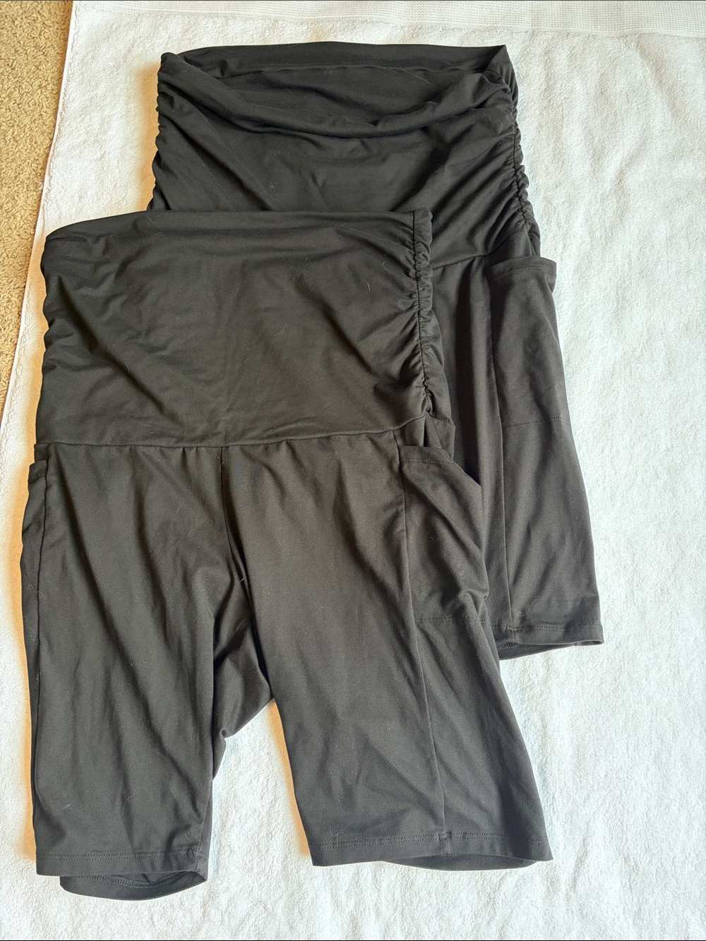 Black Fold-Over Waist Maternity/Active Biker Shorts (2 pair!)